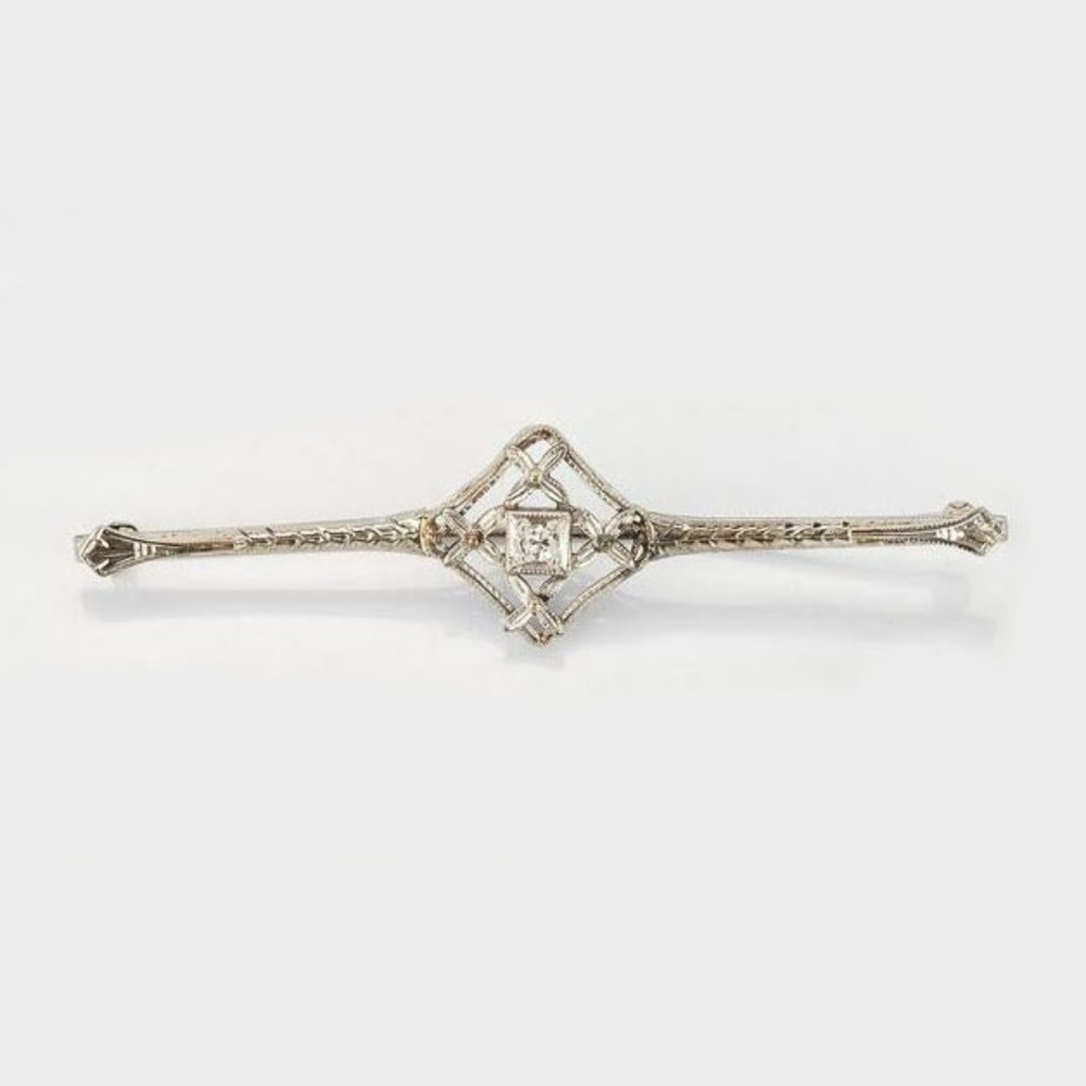Stunning Vintage 14K Gold Art Deco Diamond Brooch